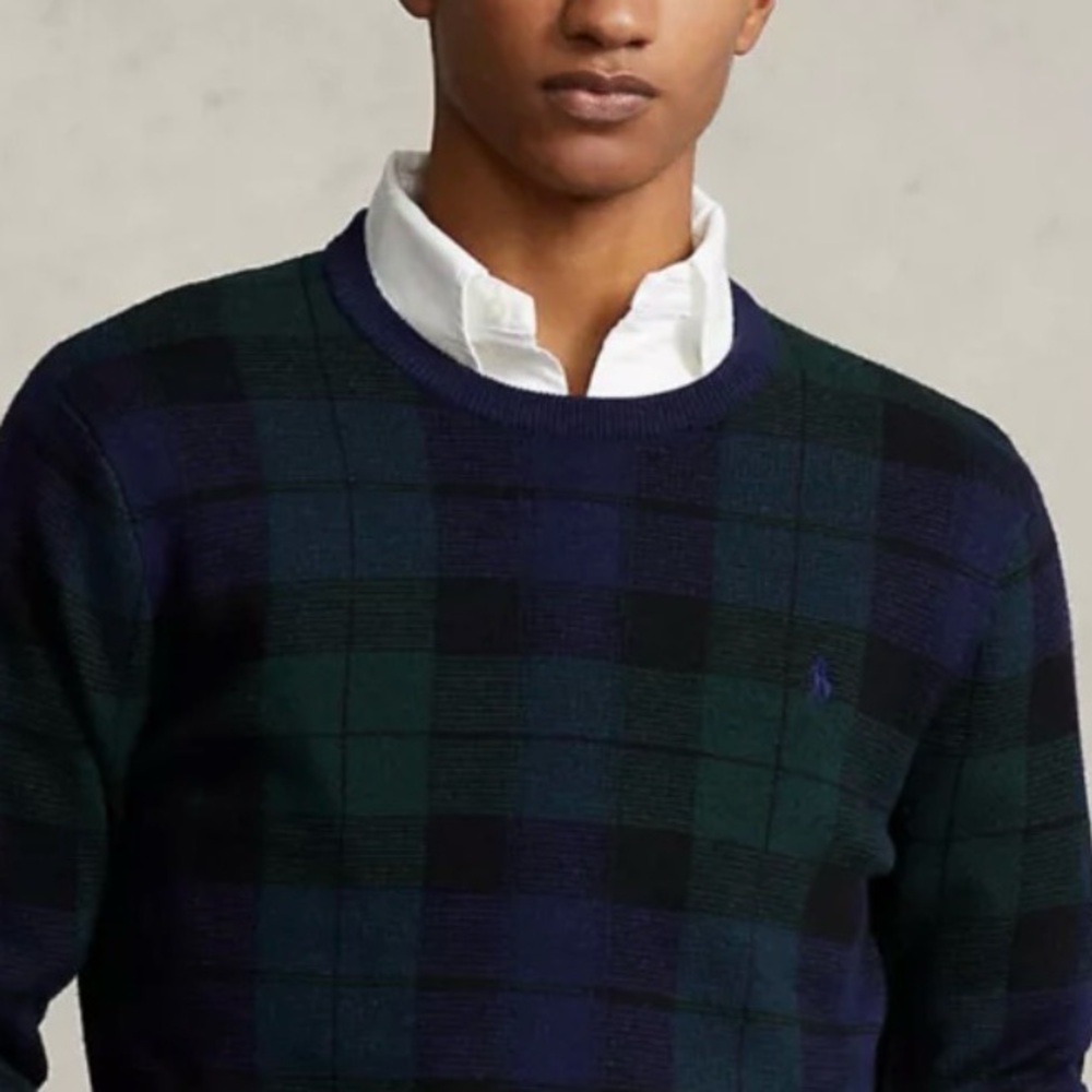 Polo Ralph Lauren Green Navy Scottish Plaid Merino Wool Sweater Size XL NWT